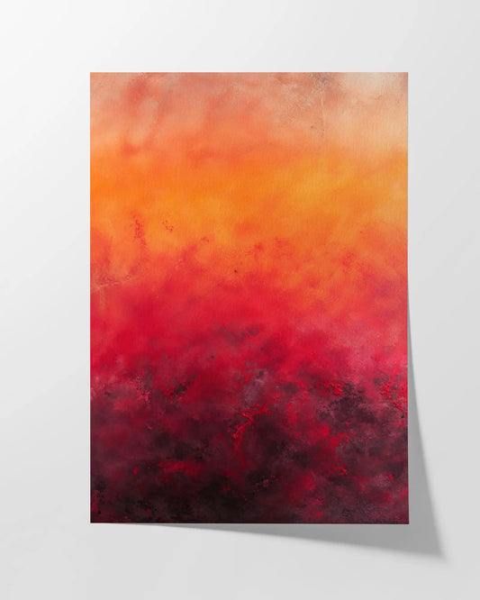 Fiery red and orange gradient fine art print, featuring bold transitions of crimson and amber hues, printed on textured Hahnemühle German Etching paper for a vibrant, high-quality finish.