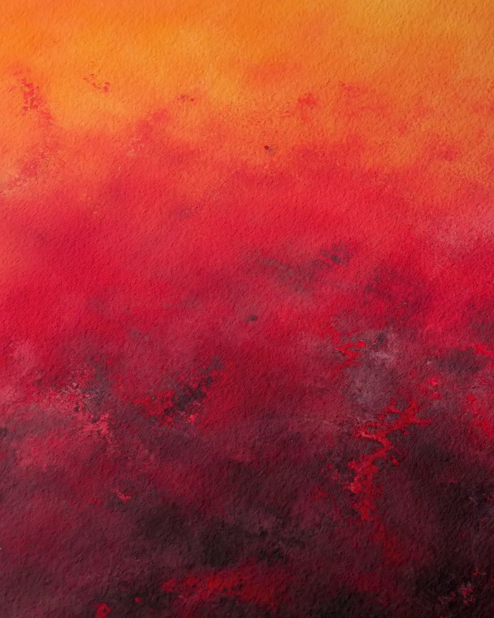 Fiery red and orange gradient fine art print, featuring bold transitions of crimson and amber hues, printed on textured Hahnemühle German Etching paper for a vibrant, high-quality finish.