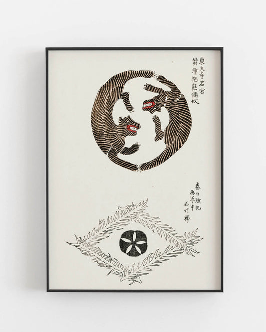 Original woodblock print of tigers  by Taguchi Tomoki
